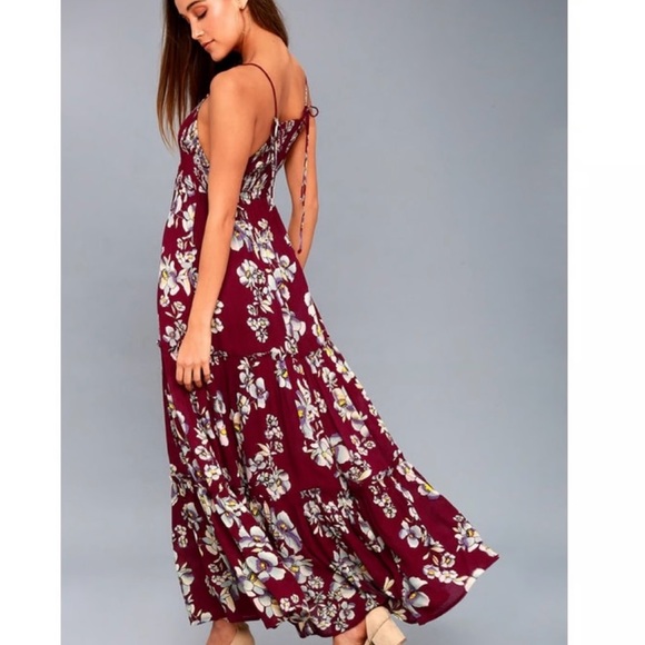 Floral Burgundy Maxi Dress - Picture 2 of 10